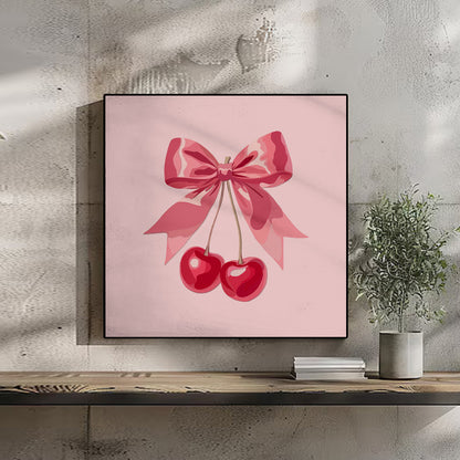 Pink Cherries Bow Art Portrait trendy home