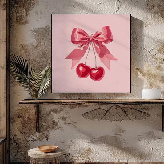 Pink Cherries Bow Art Portrait trendy home