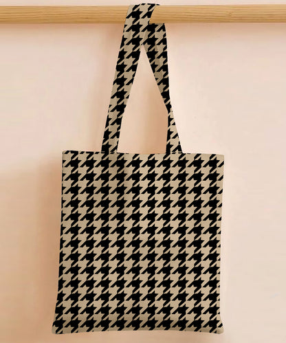 Printed - Beige Houndstooth Tote Bag Trendy Home