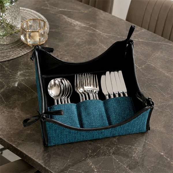 Fine Jute - Dark Turquoise Cutlery Tray