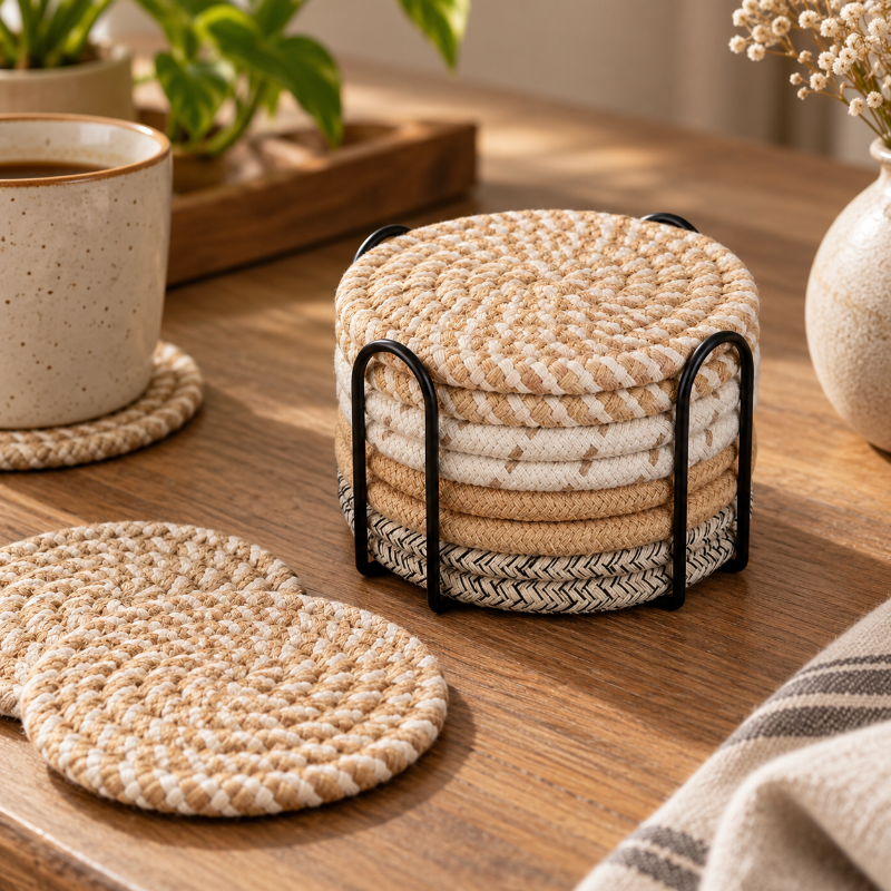Handwoven Jute Earthy Coaster Set Trendy Home