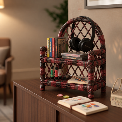 Handmade - Rattan Burgundy Heritage Tabletop Shelf Trendy Home