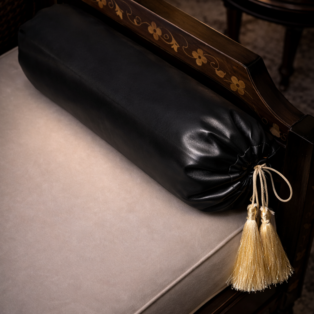 Leather - Black Round Pillow Cover (pair) Trendy Home