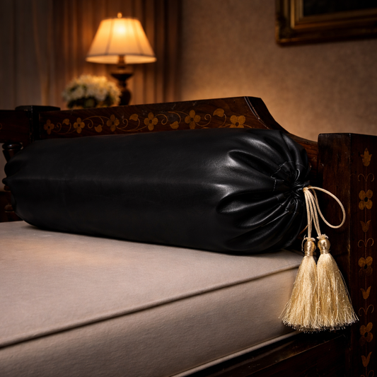 Leather - Black Round Pillow Cover (pair) Trendy Home