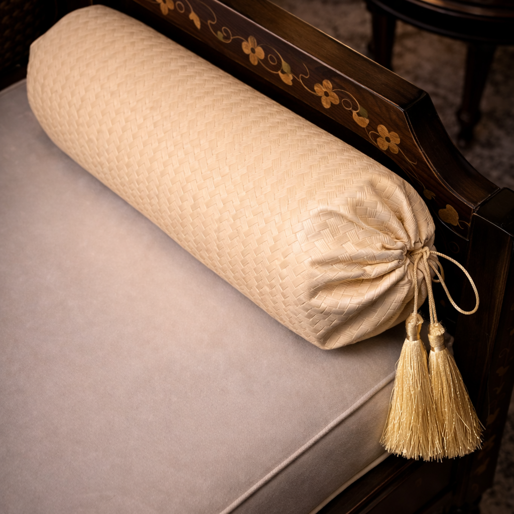 Patterned Leather - Beige Round Pillow (pair) Trendy Home