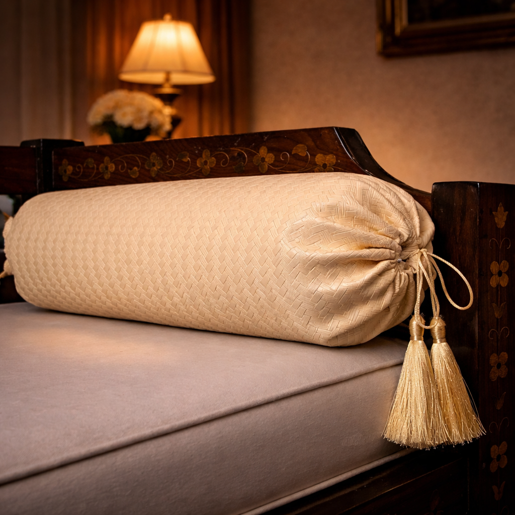 Patterned Leather - Beige Round Pillow (pair) Trendy Home