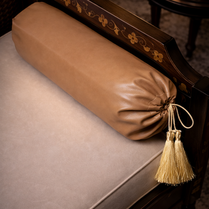 Leather - Peanut Brown Round Pillow Cover (pair) Trendy Home