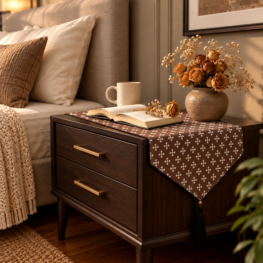 Printed - Espresso Foulard Bed Side Table Accent Trendy Home