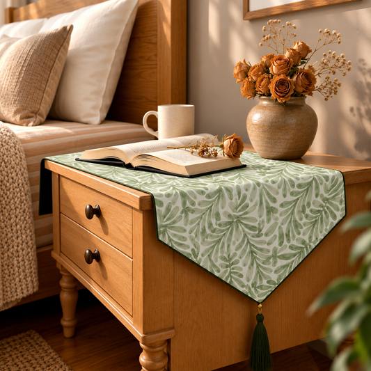 Printed - Sage Leaf Bed Side Table Accent Trendy Home