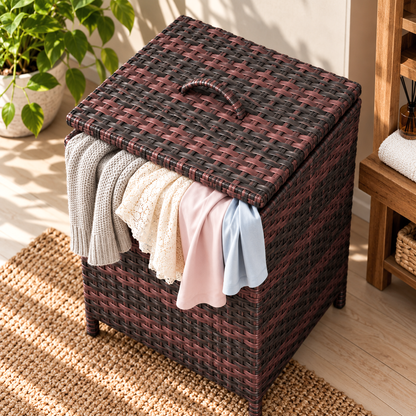 Handmade - Rattan Burgundy  Laundry Basket