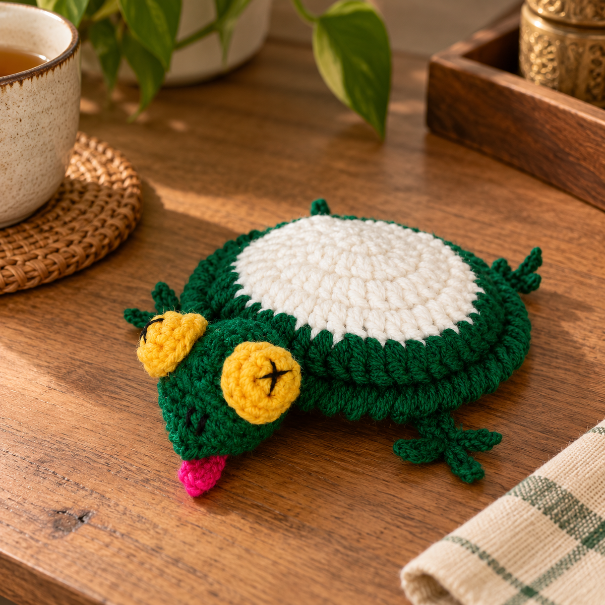 Handmade - Crochet Frog Coaster Trendy Home