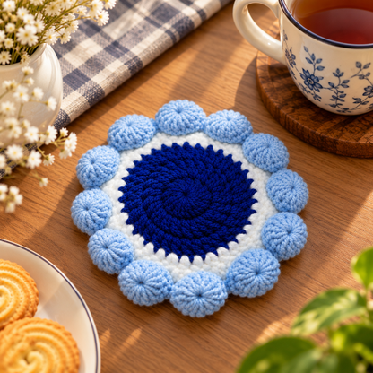 Handmade - Crochet Blue Blossom Coaster Trendy Home