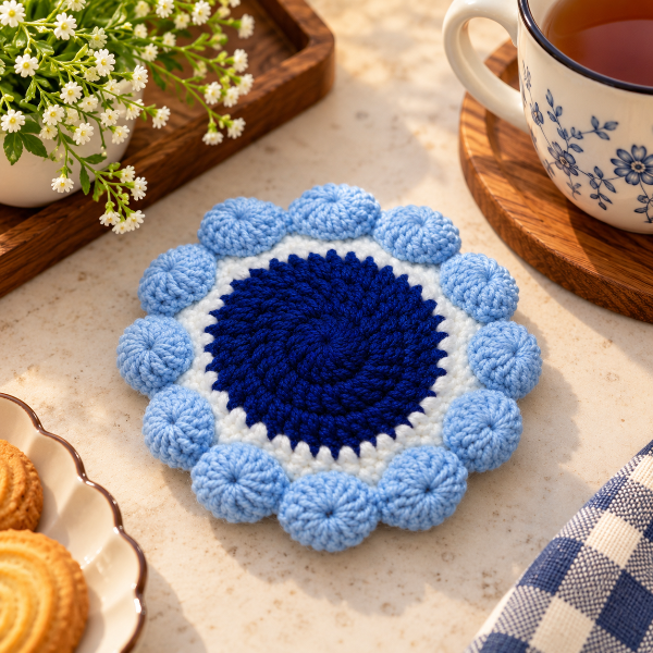 Handmade - Crochet Blue Blossom Coaster Trendy Home