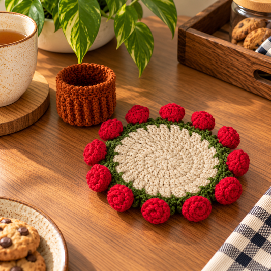 Handmade - Crochet Rose Bouquet Coaster Trendy Home