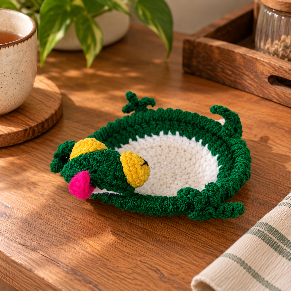 Handmade - Crochet Frog Coaster Trendy Home