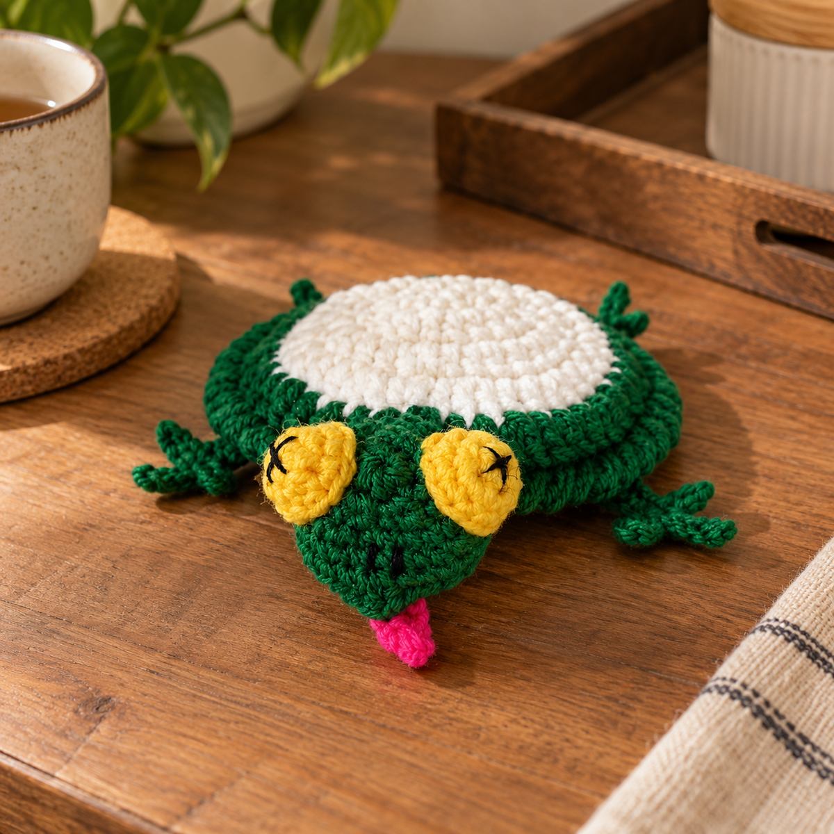 Handmade - Crochet Frog Coaster Trendy Home