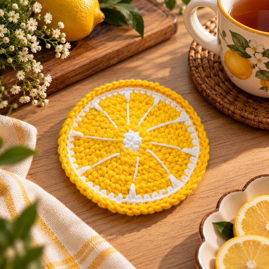 Handmade - Crochet Lemon Slice Coaster Trendy Home