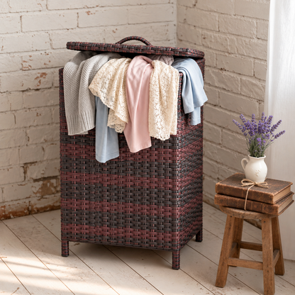 Handmade - Rattan Burgundy  Laundry Basket