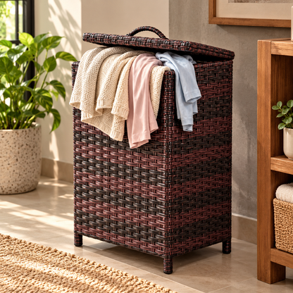 Handmade - Rattan Burgundy  Laundry Basket