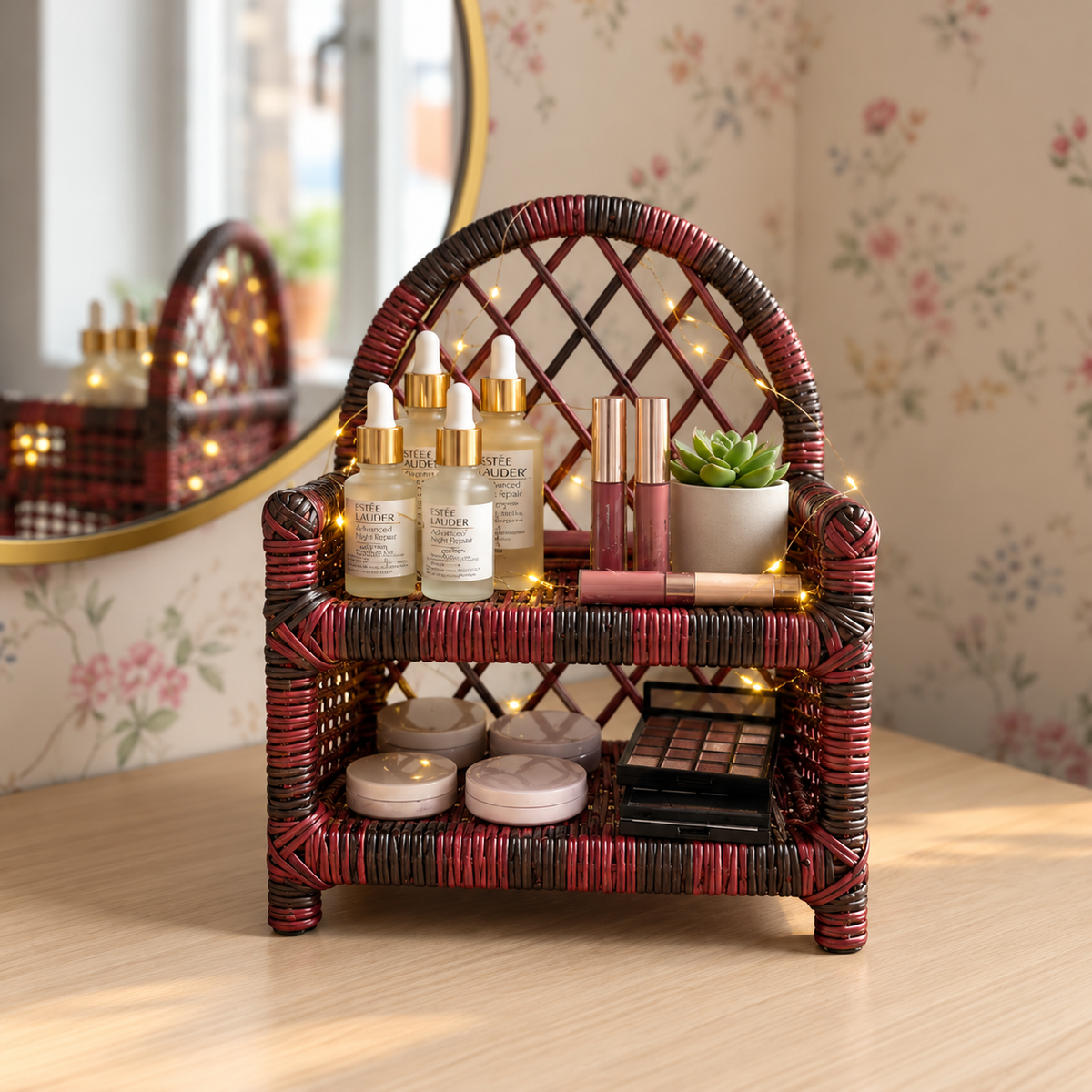 Handmade - Rattan Burgundy Heritage Tabletop Shelf Trendy Home