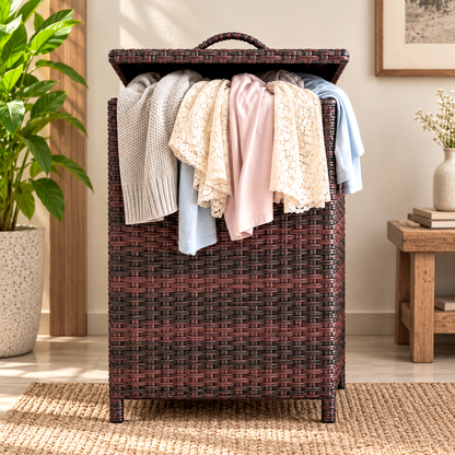 Handmade - Rattan Burgundy  Laundry Basket