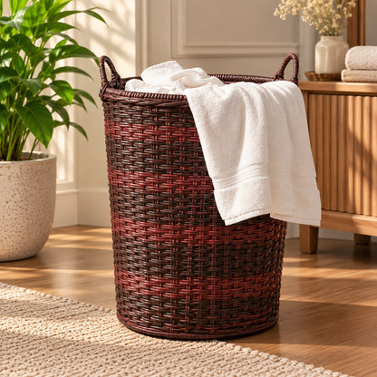 Handmade - Rattan Burgundy Wicker Laundry Basket Trendy Home