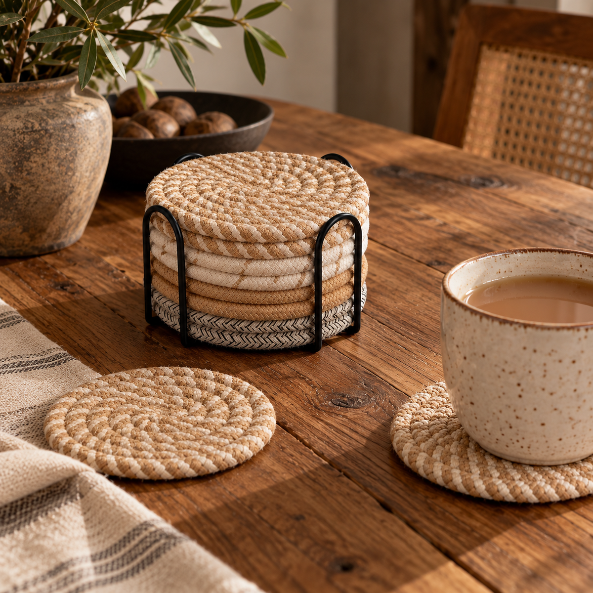 Handwoven Jute Earthy Coaster Set Trendy Home