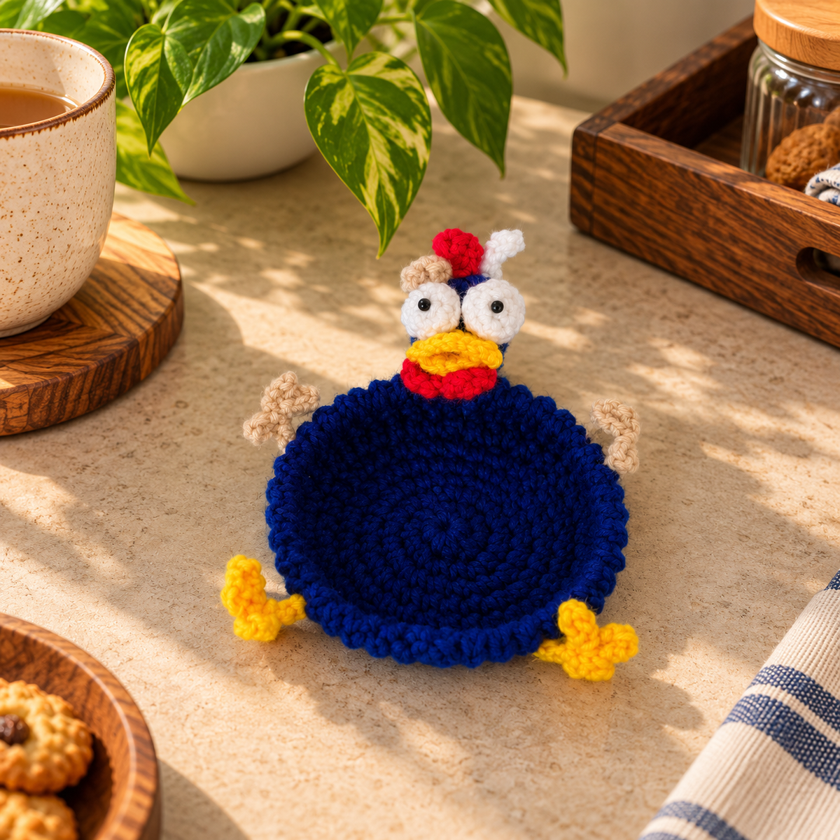 Handmade - Crochet Goofy Chicken Coaster Trendy Home