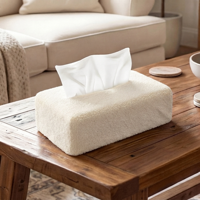 Teddy Fur - Soft Ivory Tissue Box Trendy Home