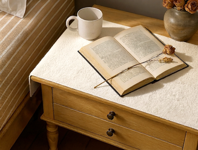Teddy Fur - Soft Ivory Bed Side Table Accent Trendy Home