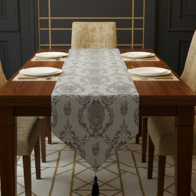 Embossed Leather - Silver Table Runner Trendy Home
