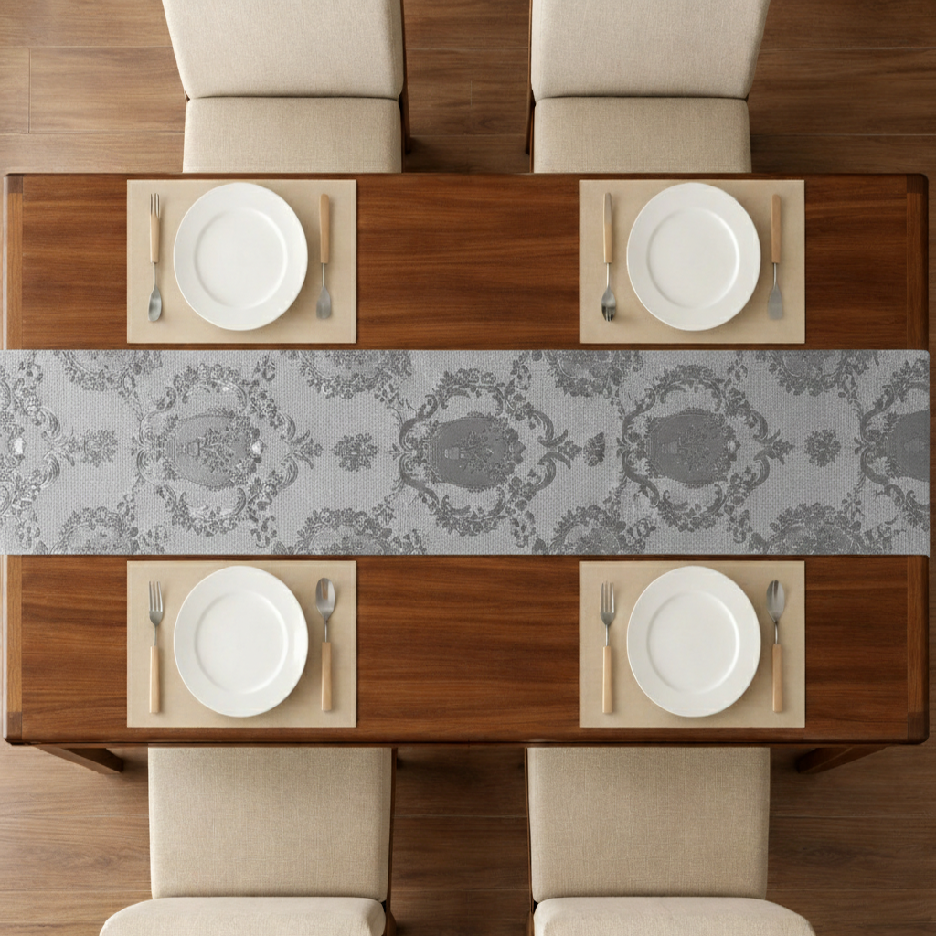 Embossed Leather - Silver Table Runner Trendy Home