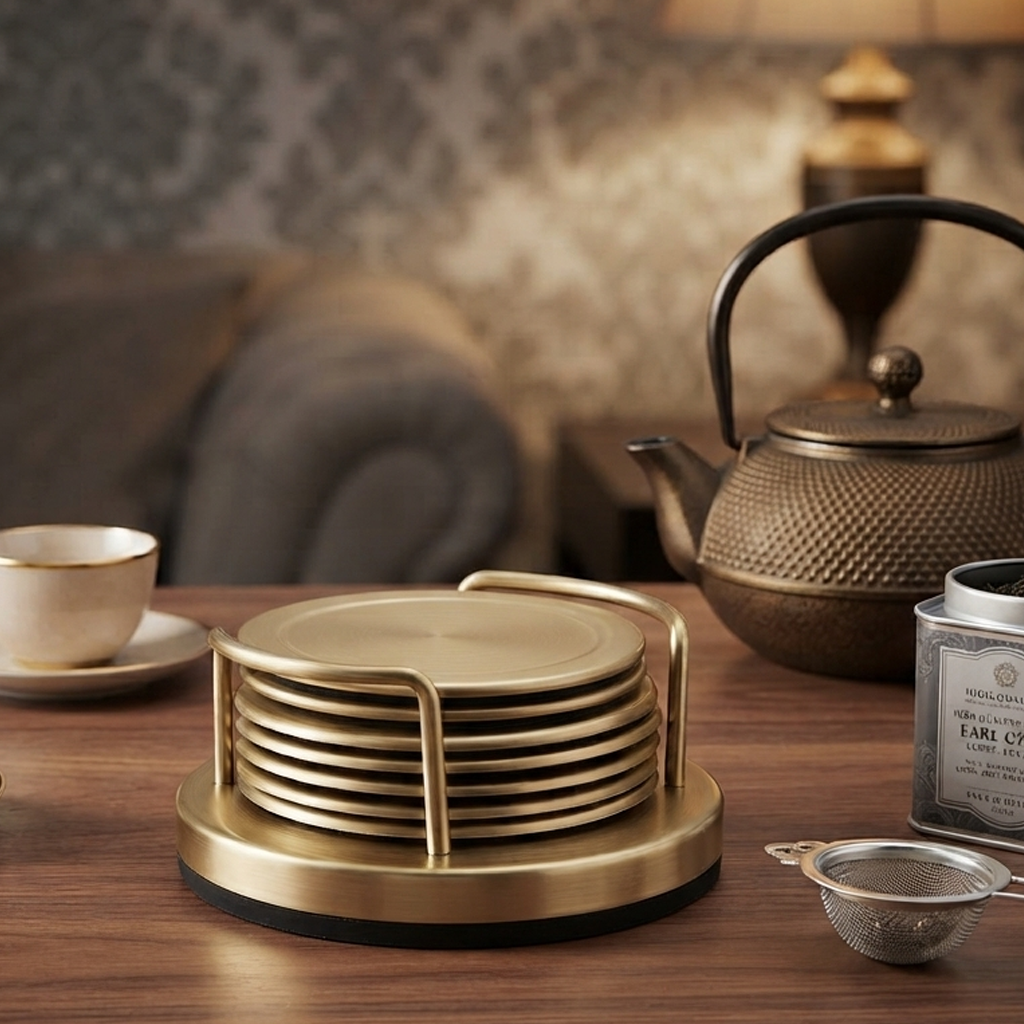 Steel Gold Coaster Set