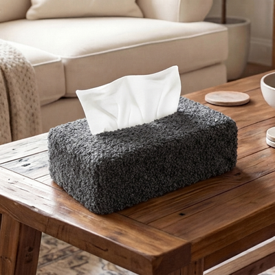 Teddy Fur - Charcoal Black Tissue Box Trendy Home