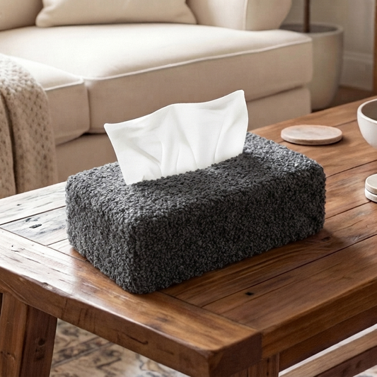Teddy Fur - Charcoal Black Tissue Box