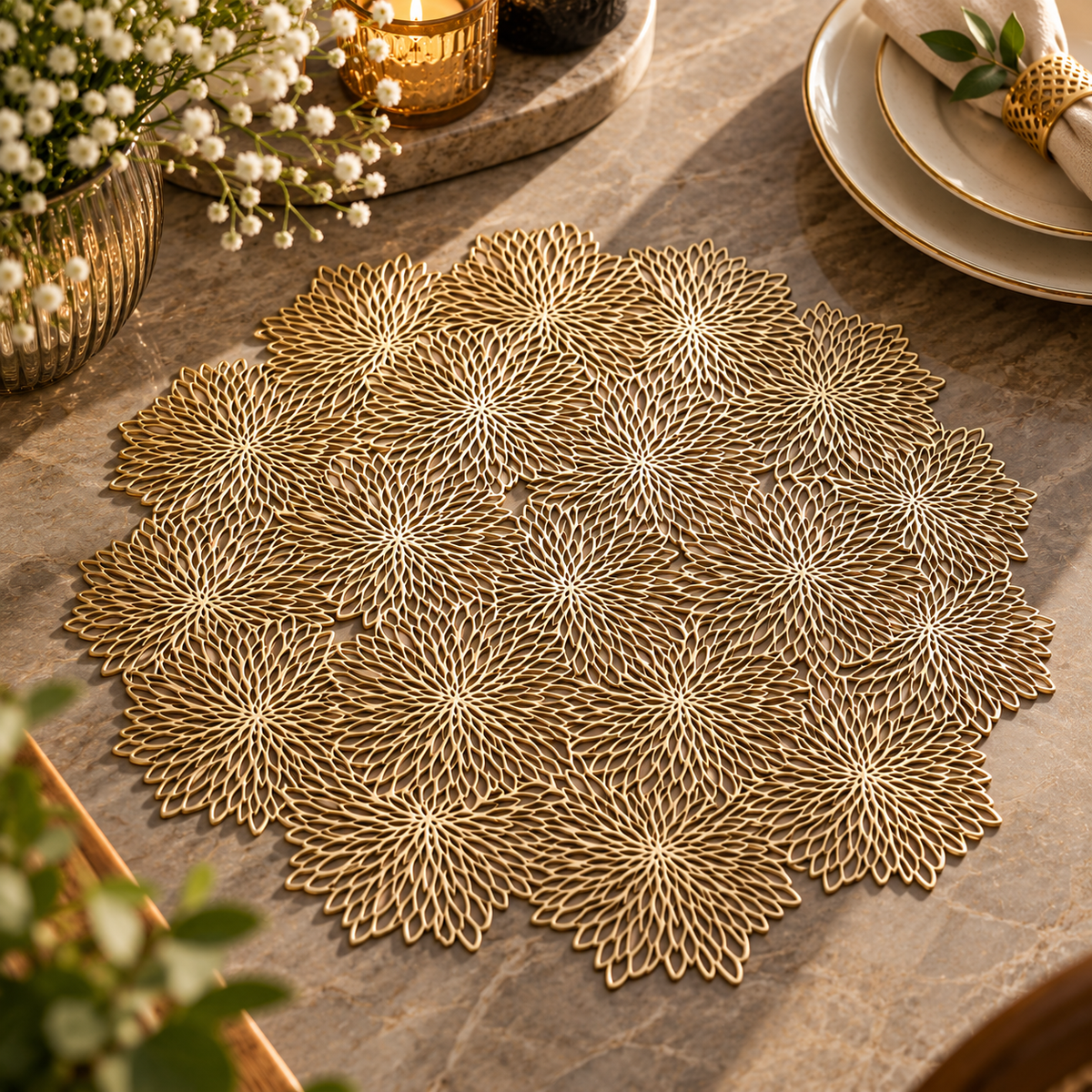 Pvc - Gold Royal Floral Charger Plate Trendy Home