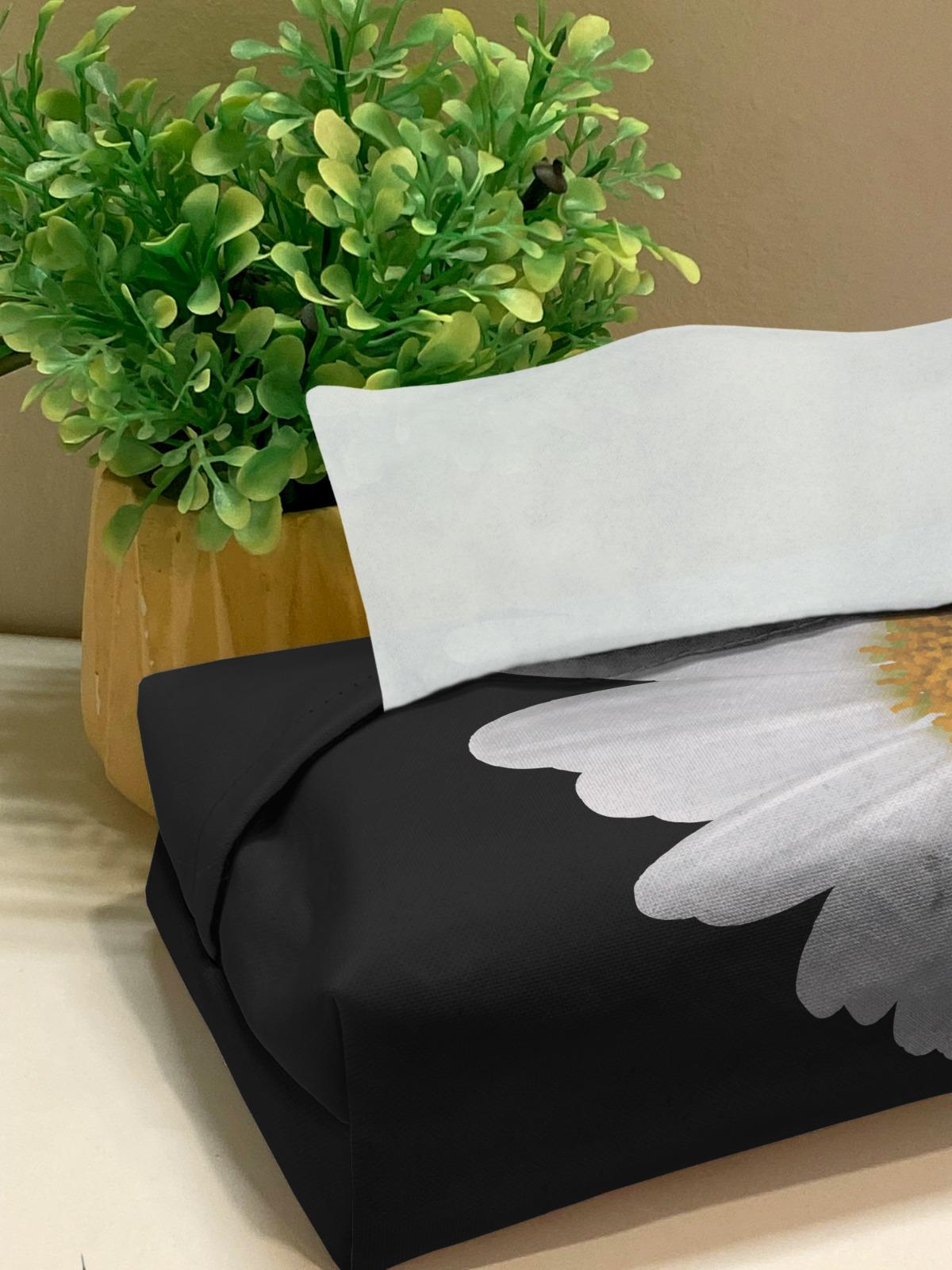 Printed - White Flower Tissue Box Trendy Home