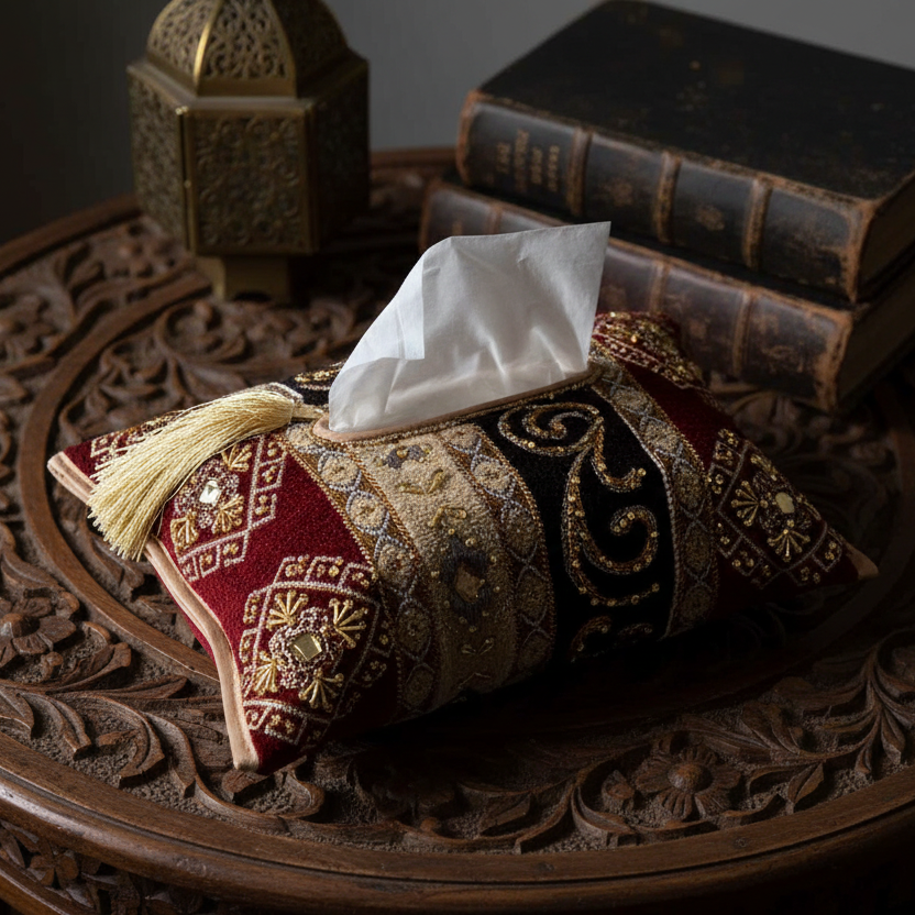 Hand Sequin - Maroon Black Tissue Box Trendy Home