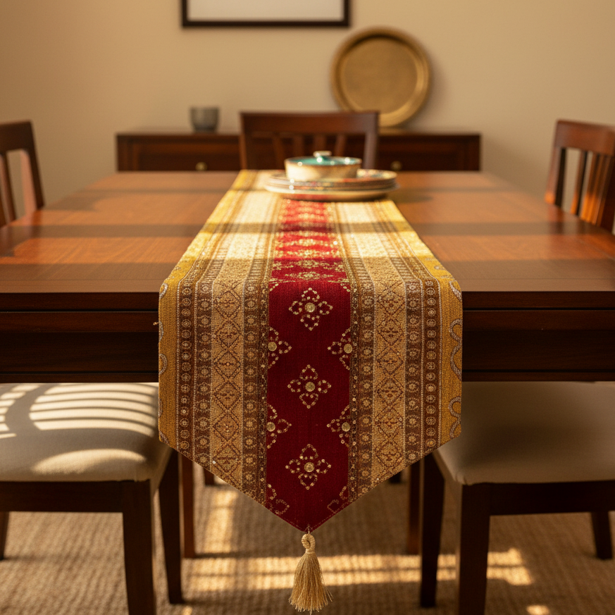 Hand Sequin - Queen Red Table Runner Trendy Home