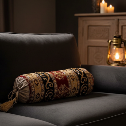 Hand Sequin - Maroon Black Sofa Round PIllow Cover (pair) Trendy Home