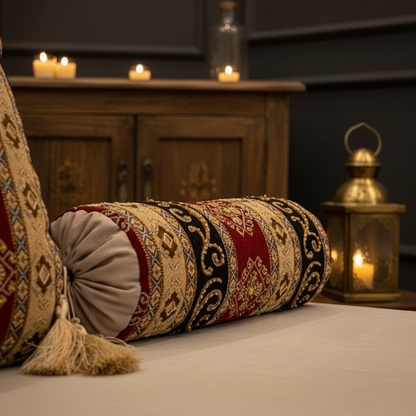 Hand Sequin - Maroon Black Sofa Round PIllow Cover (pair) Trendy Home