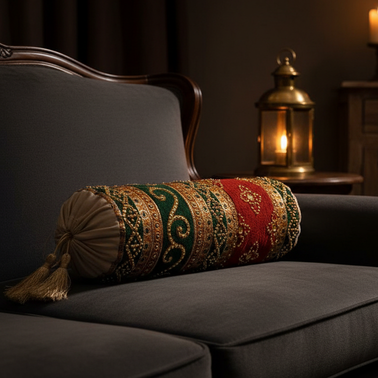 Hand Sequin - Red Green Round PIllow (pair) Trendy Home