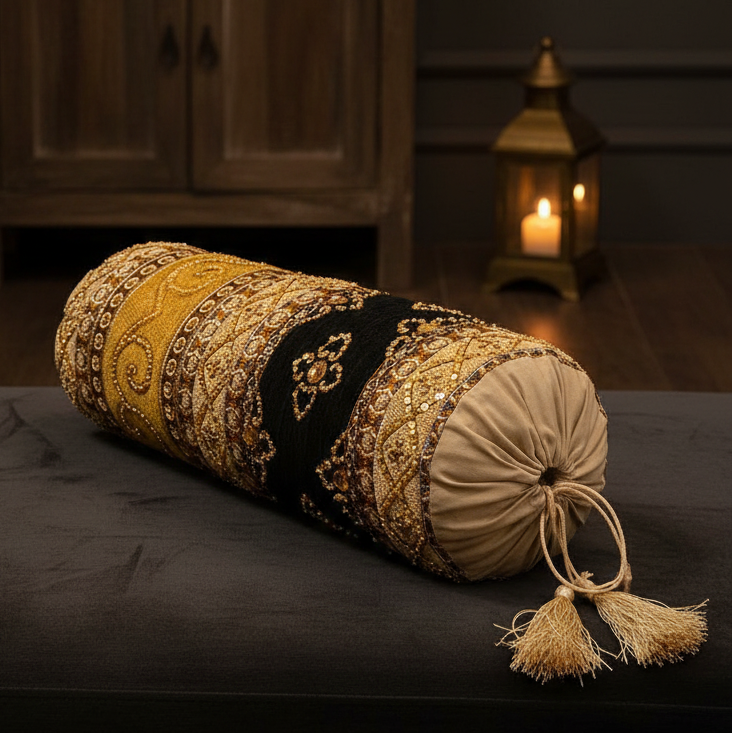 Hand Sequin - Queen Black Sofa Round PIllow Cover (pair) Trendy Home