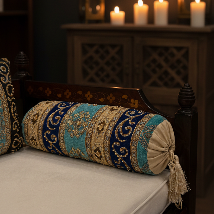 Hand Sequin - Blue Sofa Round Pillow Cover (pair) Trendy Home