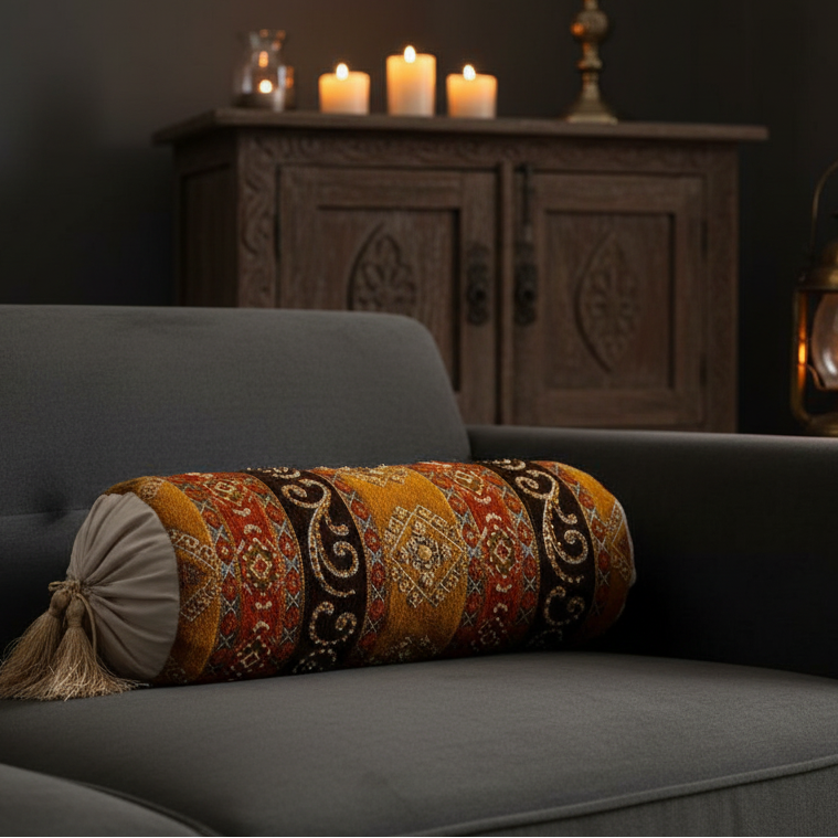 Hand Sequin - Mustard Sofa Round PIllow Cover (pair) Trendy Home