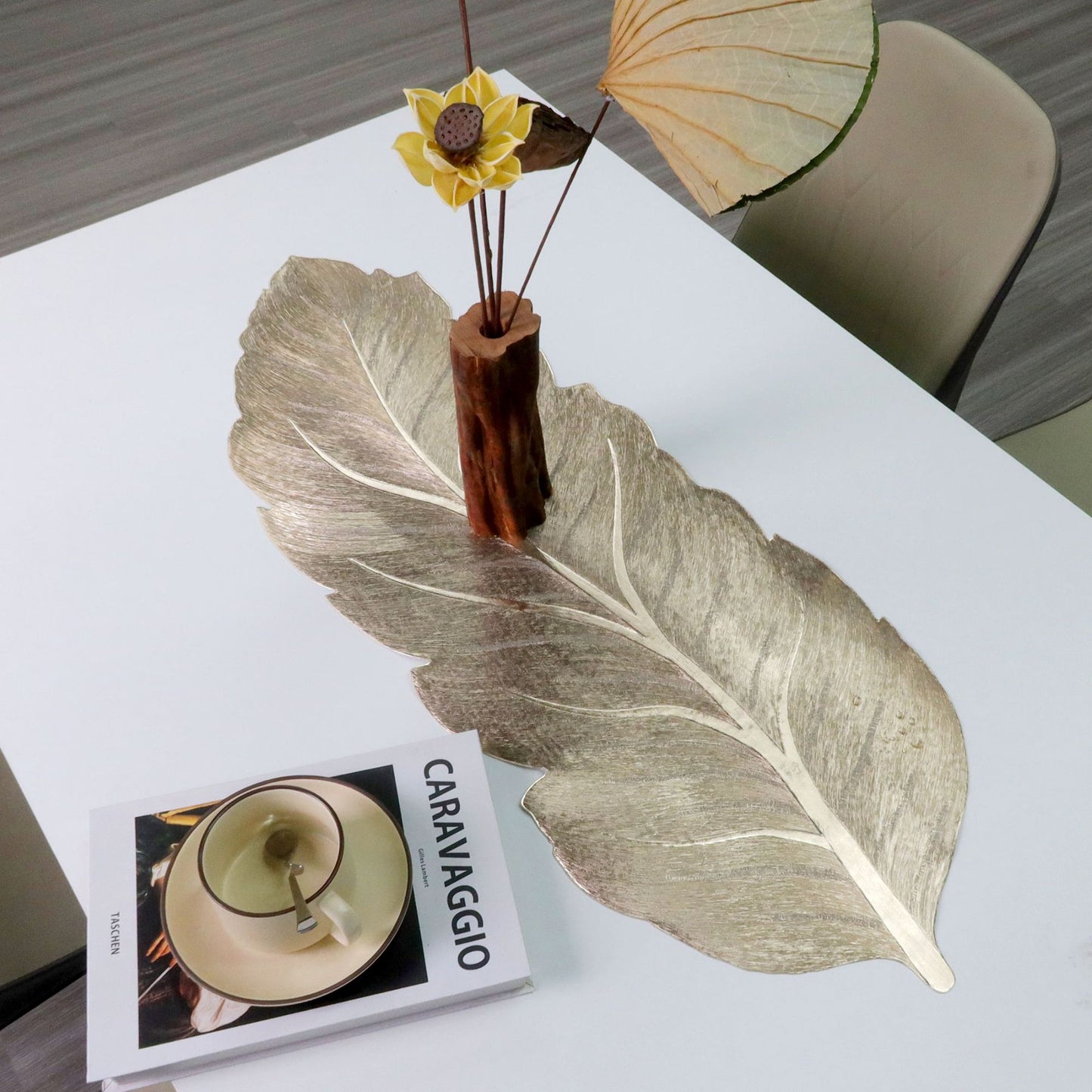 Pvc - Gold Banana Leaf Table Runner Trendy Home