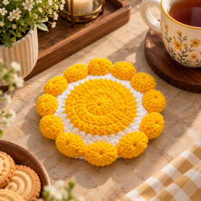 Handmade - Crochet Sunshine Blossom Coaster Trendy Home