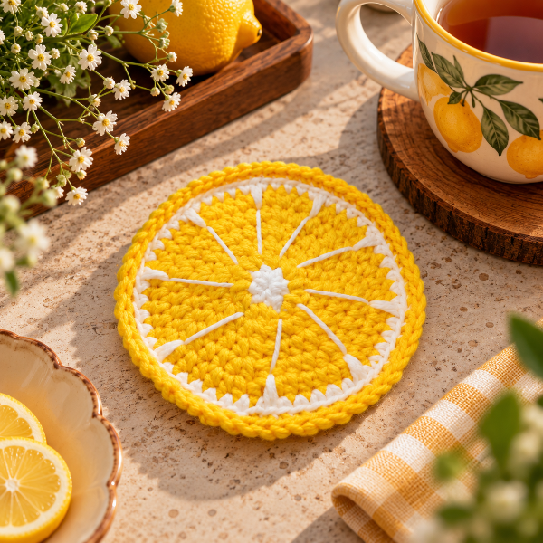 Handmade - Crochet Lemon Slice Coaster Trendy Home