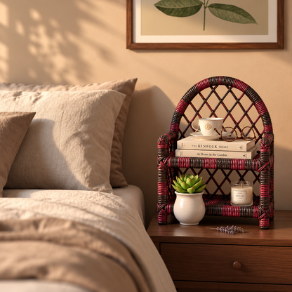 Handmade - Rattan Burgundy Heritage Tabletop Shelf Trendy Home