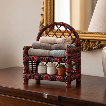 Handmade - Rattan Burgundy Heritage Tabletop Shelf Trendy Home